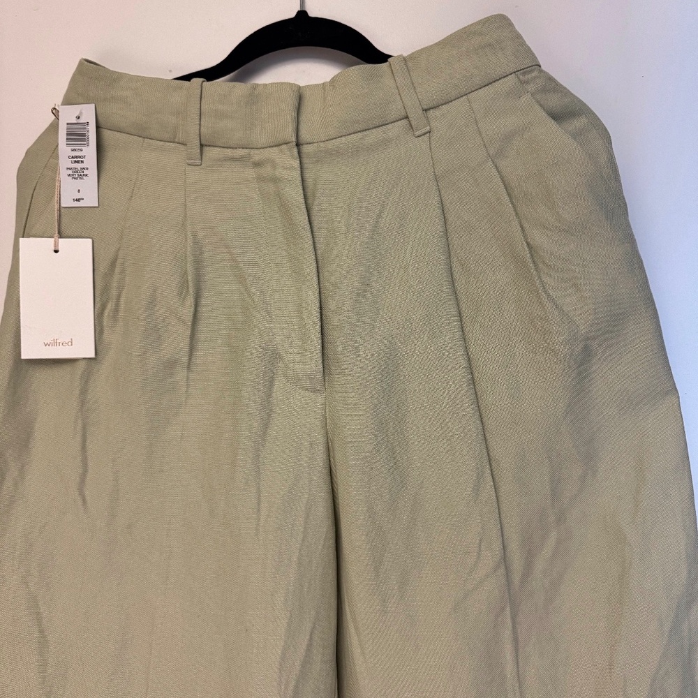 Aritzia sage green wide leg linen Pants